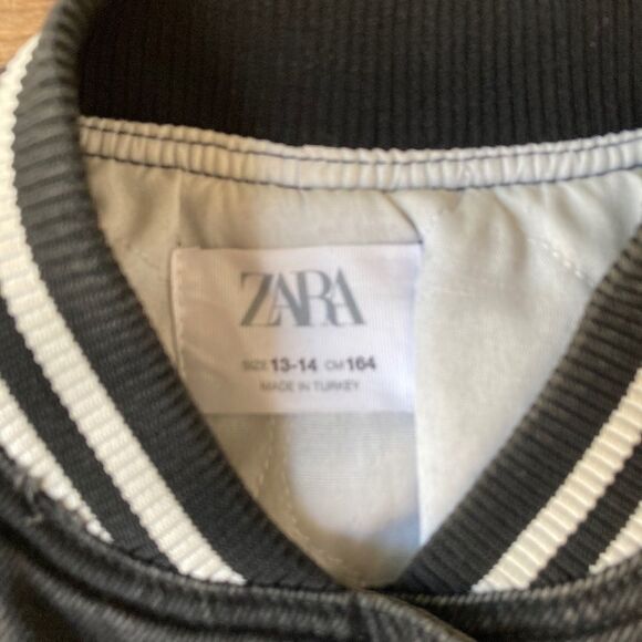 ZARA Varsity Bomer Letterman Jacket Limited Girls Large 13-14 Black DENIM Crop - Picture 9 of 10